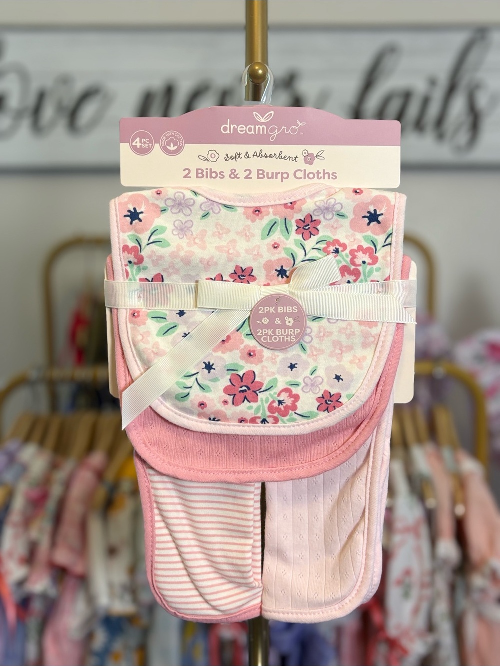 Dreamgro Pink Floral Baby Bibs & Burp Cloth Set